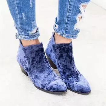 Женские сапоги в британском стиле из бархата и флока, эластичные сапоги, повседневная мода, внутренняя кожа, европейские и американские, все подходят 2024 35 светло-фиолетовый
