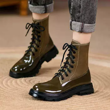 Женские сапоги в британском стиле, новые, на толстой подошве, короткие, на шнуровке, с противоскользящей подошвой, удобные, теплые, повседневные, из хлопка 35