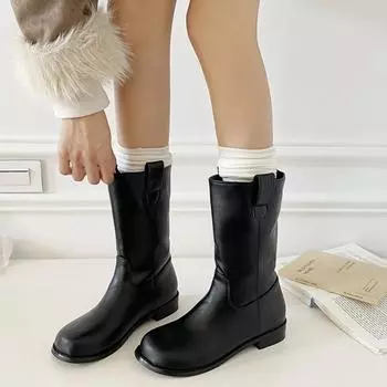 Женские сапоги в ковбойском стиле на низком каблуке, модные туфли с пряжкой на ремне в стиле ретро, осень-зима, женские короткие сапоги в рыцарском стиле 35