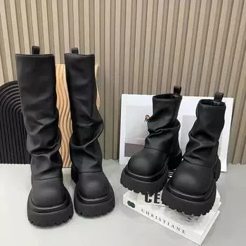 Женские сапоги в стиле панк-стиля на толстом каблуке, модные осенне-зимние женские сапоги-рыцари длиной до колена 35