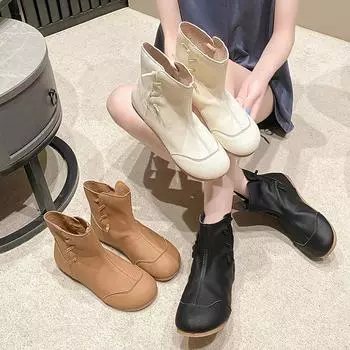 Женские сапоги в стиле ретро, два ковбойских сапога в стиле вестерн, плиссированные длинные рыцарские сапоги, женские остроносые туфли на толстом каблуке 36