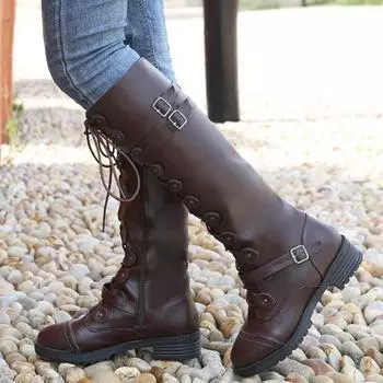 Женские сапоги в стиле ретро, модные высокие сапоги на шнуровке, длинные сапоги на платформе и каблуках, осенне-зимние женские сапоги с пряжкой D262 40