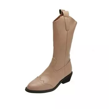 Женские сапоги в стиле вестерн до середины голени из искусственной кожи, женские черные ковбойские ретро-ботинки для женщин, рабочие оксфорды, женские винтажные повседневные ботинки 35