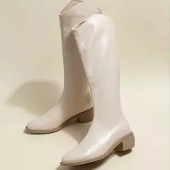 Женские сапоги в стиле вестерн на среднем каблуке для женщин с острым носком, зимняя обувь до колена в стиле панк с длинными стильными ботинками Y2k Pu 35