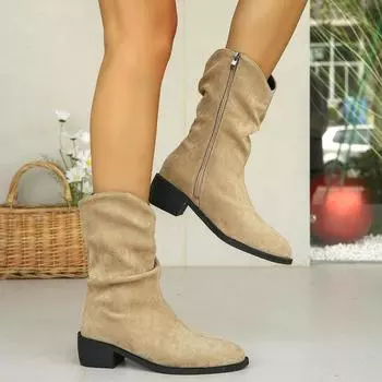 Женские сапоги весна и осень зима новые сапоги большие замшевые ботильоны на низком каблуке для женщин коричневые длинные удобные туфли для женщин 35 чёрный