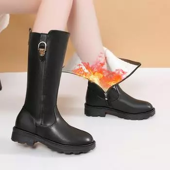 Женские сапоги весна осень модные туфли на платформе женские сапоги на молнии нескользящие высокие сапоги женские роскошные дизайнерские повседневные черные сапоги 35 чёрный