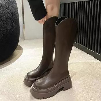 Женские сапоги весна-осень, новые, длинные, сетчатые, красные, высокие, рыцарские сапоги, универсальные, на толстой подошве, тонкие 35