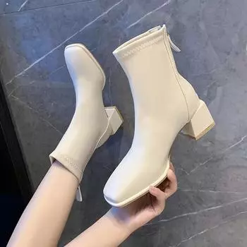 Женские сапоги весна/осень/зима новые модные на высоком каблуке с застежкой-молнией сзади и квадратной головкой 35