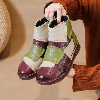 Женские сапоги, винтажная обувь ручной работы, зимние удобные плюшевые ботинки из коровьей кожи, женские нескользящие ботильоны из натуральной кожи 225