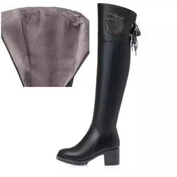 Женские сапоги выше колена из натуральной кожи, новые зимние шерстяные теплые женские сапоги, большие размеры 41, 42, 43, сапоги выше колена для женщин 35