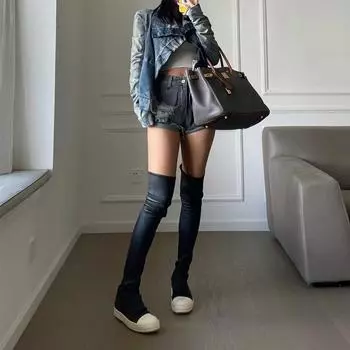 Женские сапоги выше колена, мотоциклетные сапоги-челси на платформе, зимние гладиаторские модные кожаные сапоги на высоком каблуке, обувь 35