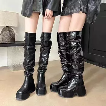 Женские сапоги выше колена на платформе, модные женские элегантные сапоги с молнией сзади и квадратным каблуком, длинные сапоги, женская обувь 35