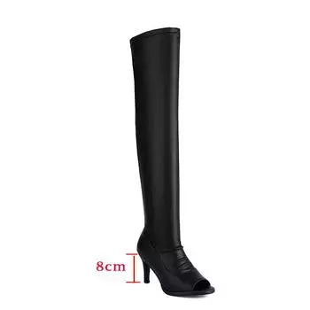Женские сапоги выше колена на шпильках, черные сапоги с открытым носком и молнией на платформе, танцевальные сапоги по индивидуальному заказу 35
