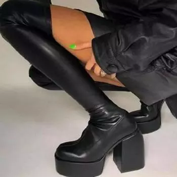 Женские сапоги выше колена на толстом каблуке с круглым носком Hongwei 2025 36