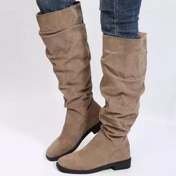Женские сапоги Женские высокие сапоги 2024 Новые зимние сапоги до колена для длинных Botas Mujer Зимняя обувь на среднем каблуке Женская обувь 35 бежевый