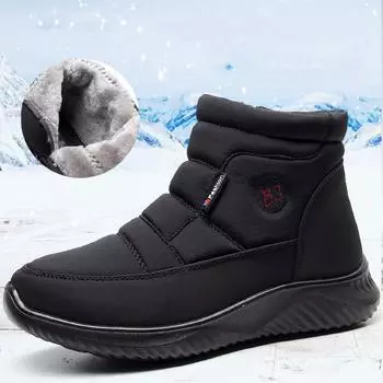 Женские сапоги, зимние меховые ботинки, женские ботинки на молнии на платформе для женщин, мягкие ботильоны, водонепроницаемые плюшевые зимние сапоги для снега 35 чёрный