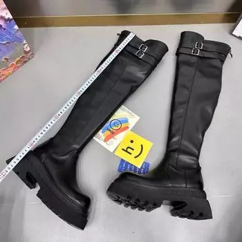 Женские сапоги зимние новые модные повседневные высокие сапоги с круглым носком и пряжкой большого размера 35-40 женская обувь женская 40