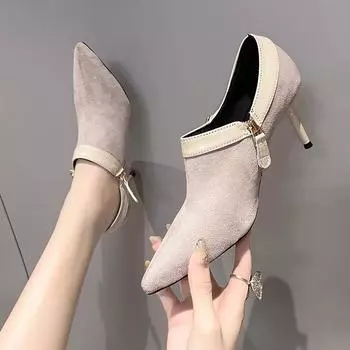 Женские сапоги зимние новые модные туфли для женщин остроносые высокие каблуки ботильоны женские черные на молнии сексуальные туфли Zapatos 35