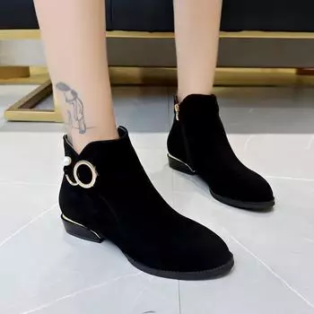 Женские сапоги Зимние сапоги Туфли на толстом каблуке Ботильоны Короткие сапоги на грубом каблуке Женские сапоги на низком каблуке Большие женские сапоги 44 чёрный