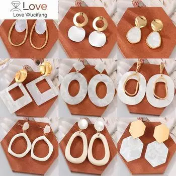 Женские серьги Акриловые серьги-подвески для женщин Геометрические серьги-кольца Большие висячие белые серьги Модные украшения