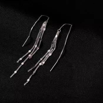 Женские серьги Anenjery на длинной цепочке, простые блестящие серьги с кисточками ручной работы серебряный