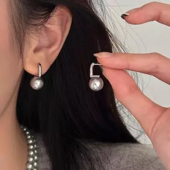 Женские серьги ANENJERY с французским серым жемчугом, модные серьги с неравномерной геометрической линией, ювелирные изделия