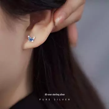 Женские серьги-бабочки Banyan Tree из корейского серебра 925 пробы с бриллиантами — простые, свежие и элегантные небольшие серьги-подвески. ES1576 золотой