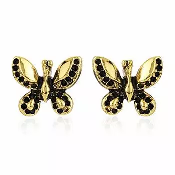 Женские серьги-бабочки Estele из недрагоценного металла с позолотой 24 карата и черной эмалью (Золото) (ЭР554/704)
