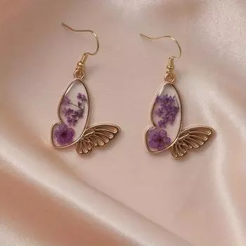 Женские серьги-бабочки из смолы в стиле бохо в форме капли – элегантный повседневный наряд и идея для подарка фиолетовый