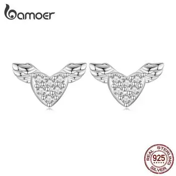 Женские серьги BAMOER из стерлингового серебра 925 пробы с изысканным цирконом «Любовь и крылья» 925 silver