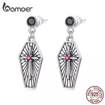 Женские серьги BAMOER из стерлингового серебра 925 пробы, изысканные оригинальные шестиугольные серьги с тиснением креста, ювелирные изделия 925 silver