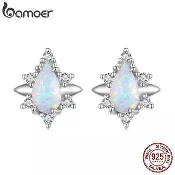 Женские серьги BAMOER из стерлингового серебра 925 пробы с опалом в форме капли, ювелирные изделия, серьги-гвоздики в форме звезды, подарок для свадебной вечеринки 925 silver