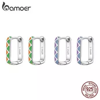 Женские серьги BAMOER из стерлингового серебра 925 пробы, оригинальные простые контрастные цветные пряжки для ушей, фиолетовые серьги из стерлингового серебра для женщин, изящные ювелирные изделия 925 silver