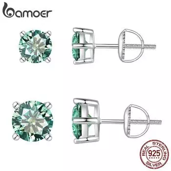 Женские серьги BAMOER с зеленым муассанитом, твердое серебро 925 пробы, зубец в форме сердца 2CTW VVS1, лабораторные бриллианты, свадебные украшения 0.5ct