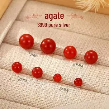 Женские серьги Banyan Tree Silver Red Agate: Простые, универсальные, круглые бусины, дизайн в стиле ретро высокого класса 6mm красный