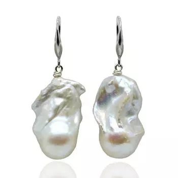 Женские серьги, белый натуральный большой жемчуг, кулон, серебряные серьги, пламенный шар, большие серьги-капли с жемчугом в стиле барокко, бесплатная доставка