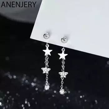 Женские серьги-цепочки ANENJERY с циркониевой звездой и кисточкой, изысканные узкие серьги