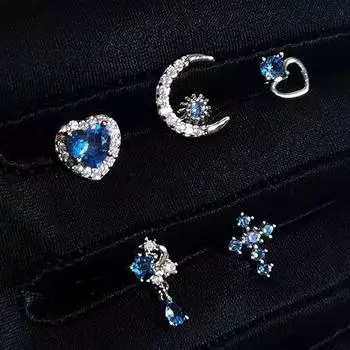 Женские серьги-джокеры с синим цирконием, пять частей, лунная любовь и геометрия
