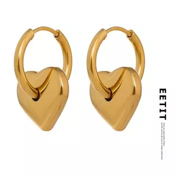 Женские серьги Eetit Heart Huggie, золотые серьги-кольца из нержавеющей стали, подарок для девочек золотой