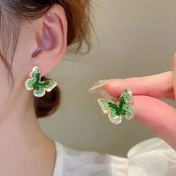 Женские серьги GemChic, изысканные серьги-гвоздики с иглами и вставками из зеленого циркона, серьги-бабочки, модные милые ювелирные изделия на день рождения, Рождество, подарок