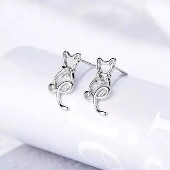 Женские серьги-гвоздики Animlas из стерлингового серебра 925 пробы с изображением кота Eh844