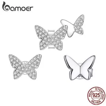 Женские серьги-гвоздики BAMOER, 1 шт., стерлинговое серебро 925 пробы, одинарная бабочка