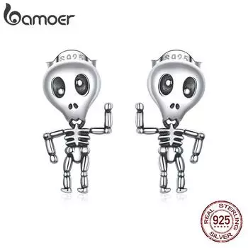 Женские серьги-гвоздики BAMOER из стерлингового серебра 925 пробы с черепом, гипоаллергенные серьги-гвоздики для чувствительных ушей 925 silver