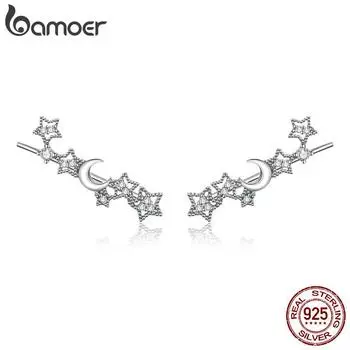 Женские серьги-гвоздики BAMOER из стерлингового серебра 925 пробы со звездами и луной, серебряные украшения 925 silver