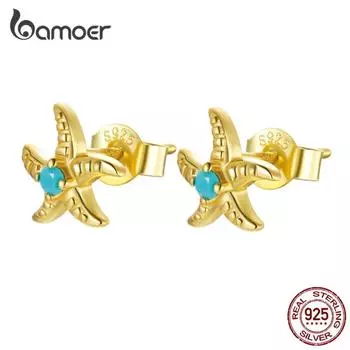 Женские серьги-гвоздики BAMOER из стерлингового серебра 925 пробы с загадочной испанской морской звездой 925 silver
