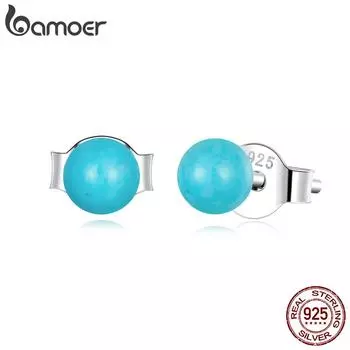 Женские серьги-гвоздики BAMOER из стерлингового серебра 925 пробы, простые бирюзовые серьги-гвоздики, изящные ювелирные изделия, серьги для пирсинга, подарок на вечеринку 925 silver