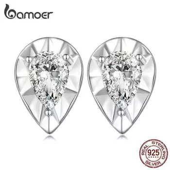 Женские серьги-гвоздики BAMOER из стерлингового серебра 925 пробы с каплями воды, блестящие серьги с цирконом, подарок на день Святого Валентина, изысканные ювелирные изделия 925 silver