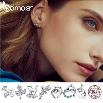 Женские серьги-гвоздики BAMOER из стерлингового серебра 925 пробы в корейском стиле, минималистичные серьги-гвоздики для девочек N