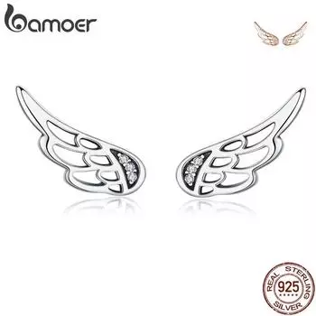 Женские серьги-гвоздики BAMOER из стерлингового серебра 925 пробы с перьями «Крылья феи» серебряный