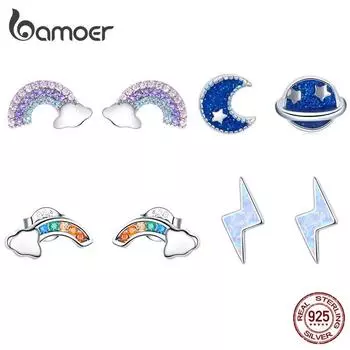 Женские серьги-гвоздики BAMOER, оригинальный дизайн, стерлинговое серебро 925 пробы, цветной циркон, погода, изысканные серьги-гвоздики B